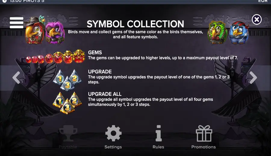 Pirots 5 mid-feature - the grid expanding as collection meters fill